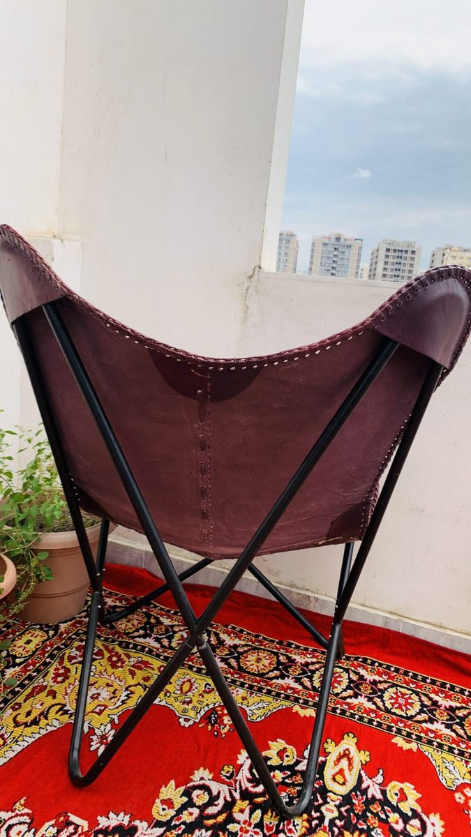 Handmade Leather Butterfly Chair, Handmade chair, foldable chair thumbnail 4