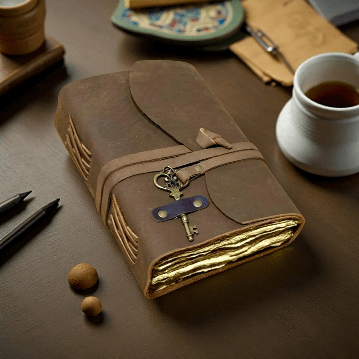 Handmade Leather Diary with Key