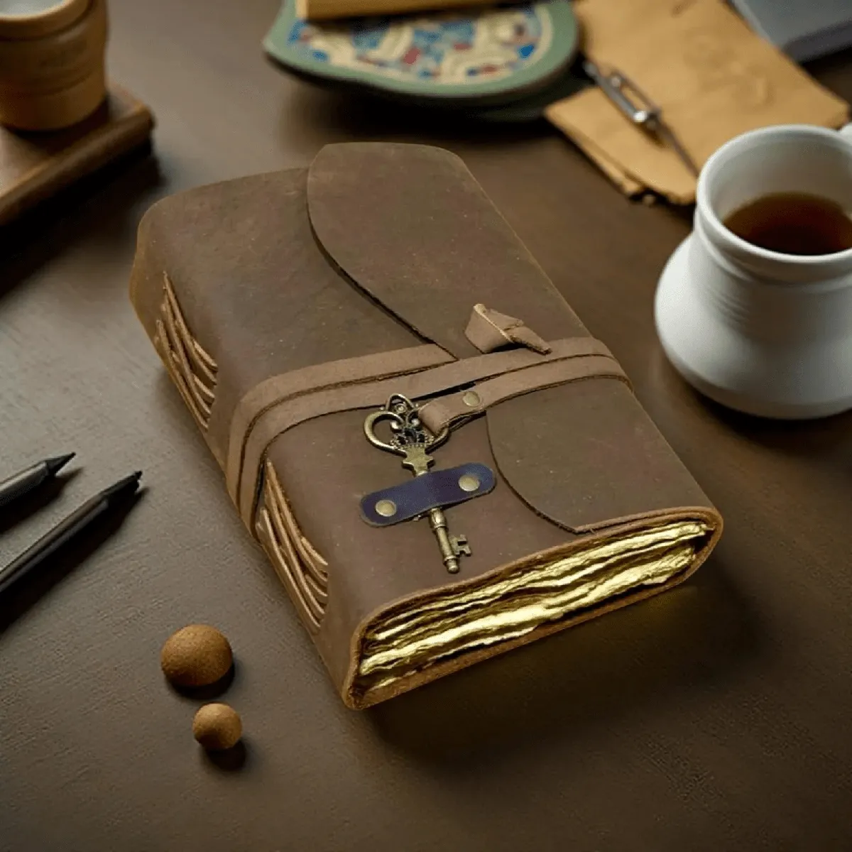 Handmade Leather Diary with Key