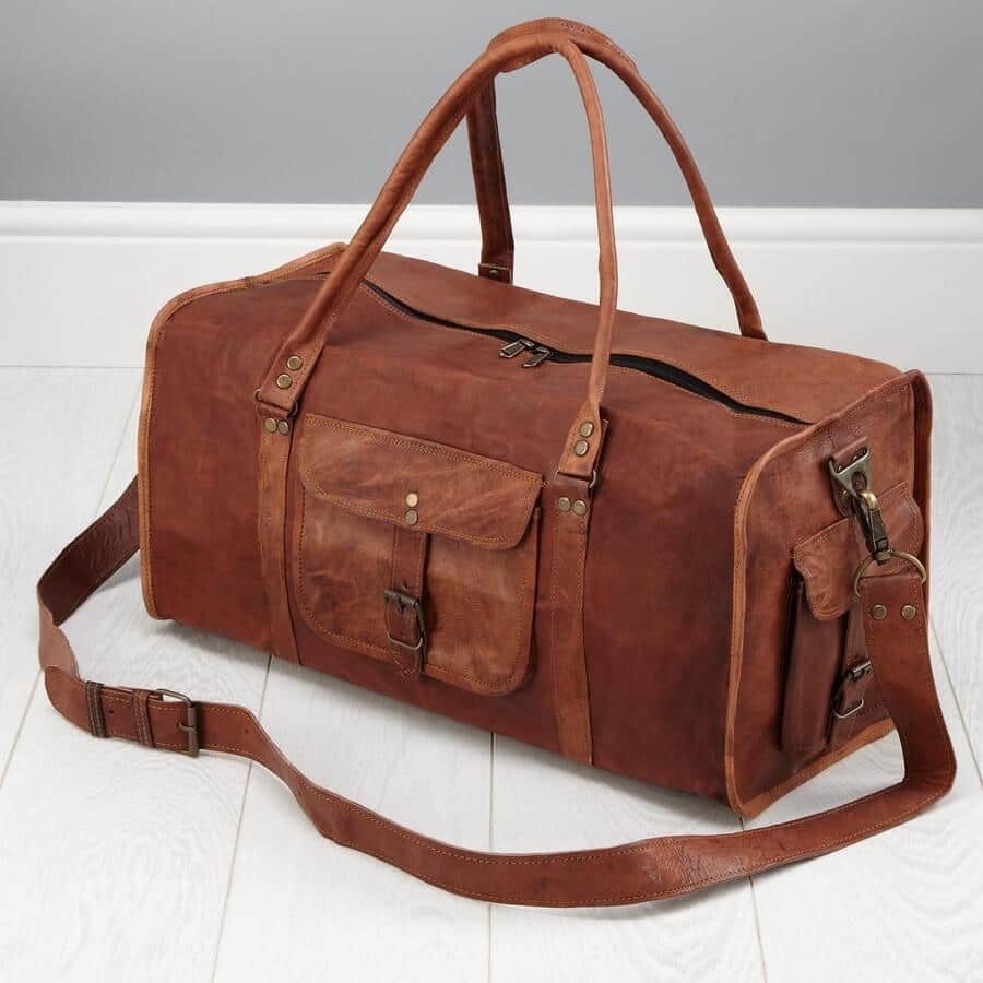 IndiFash - 20 inch 3 Outer Pockets (Expandable) Edge Handcrafted Duffle Goat Leather Bag | 100% Genuine Leather thumbnail 3