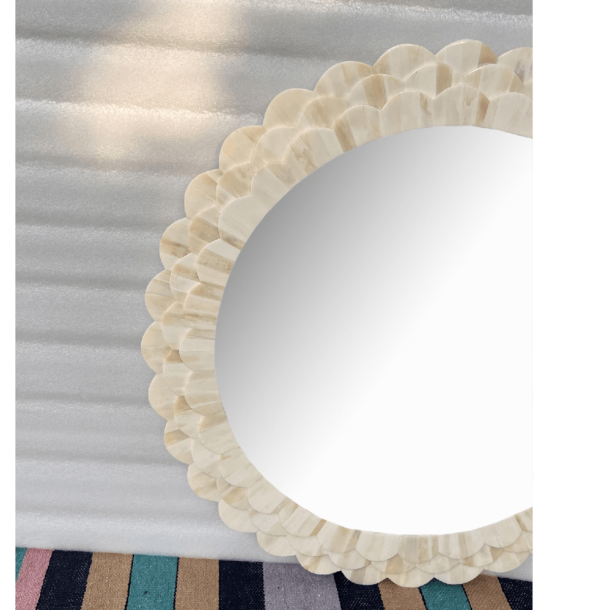 Handmade Round Bone Inlay Mirror Frame - Petal Carving Design thumbnail 4