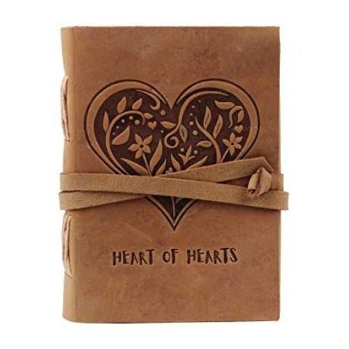 IndiFash - Leather Diary - Antique Handmade Leather Heart of Hearts Bound Notepad for Men and Women Plain Paper Travel Diary and Notebooks to Write 7 x 5 Inch (Camel Brown)
