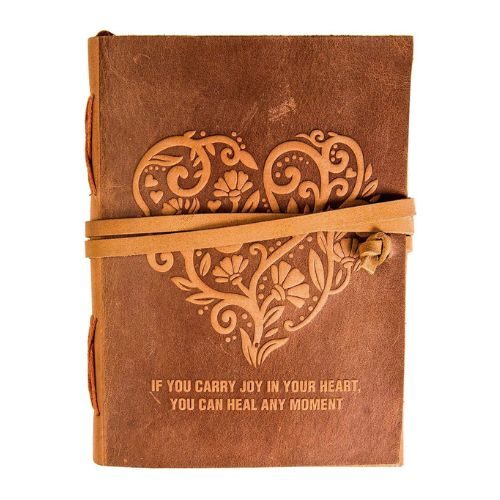 IndiFash - Leather Diary Heart with Quote Antique Handmade Leather Bound Notepad for Men and Women Unlined Paper Travel Diary and Notebooks to Write 7 x 5 Inches (Heart With Quote)