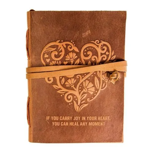 IndiFash - Leather Diary Heart with Quote Antique Handmade Leather Bound Notepad for Men and Women Unlined Paper Travel Diary and Notebooks to Write 7 x 5 Inches (Heart With Quote)