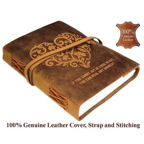 IndiFash - Leather Diary Heart with Quote Antique Handmade Leather Bound Notepad for Men and Women Unlined Paper Travel Diary and Notebooks to Write 7 x 5 Inches (Heart With Quote) thumbnail 2
