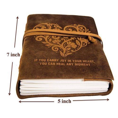 IndiFash - Leather Diary Heart with Quote Antique Handmade Leather Bound Notepad for Men and Women Unlined Paper Travel Diary and Notebooks to Write 7 x 5 Inches (Heart With Quote) thumbnail 3