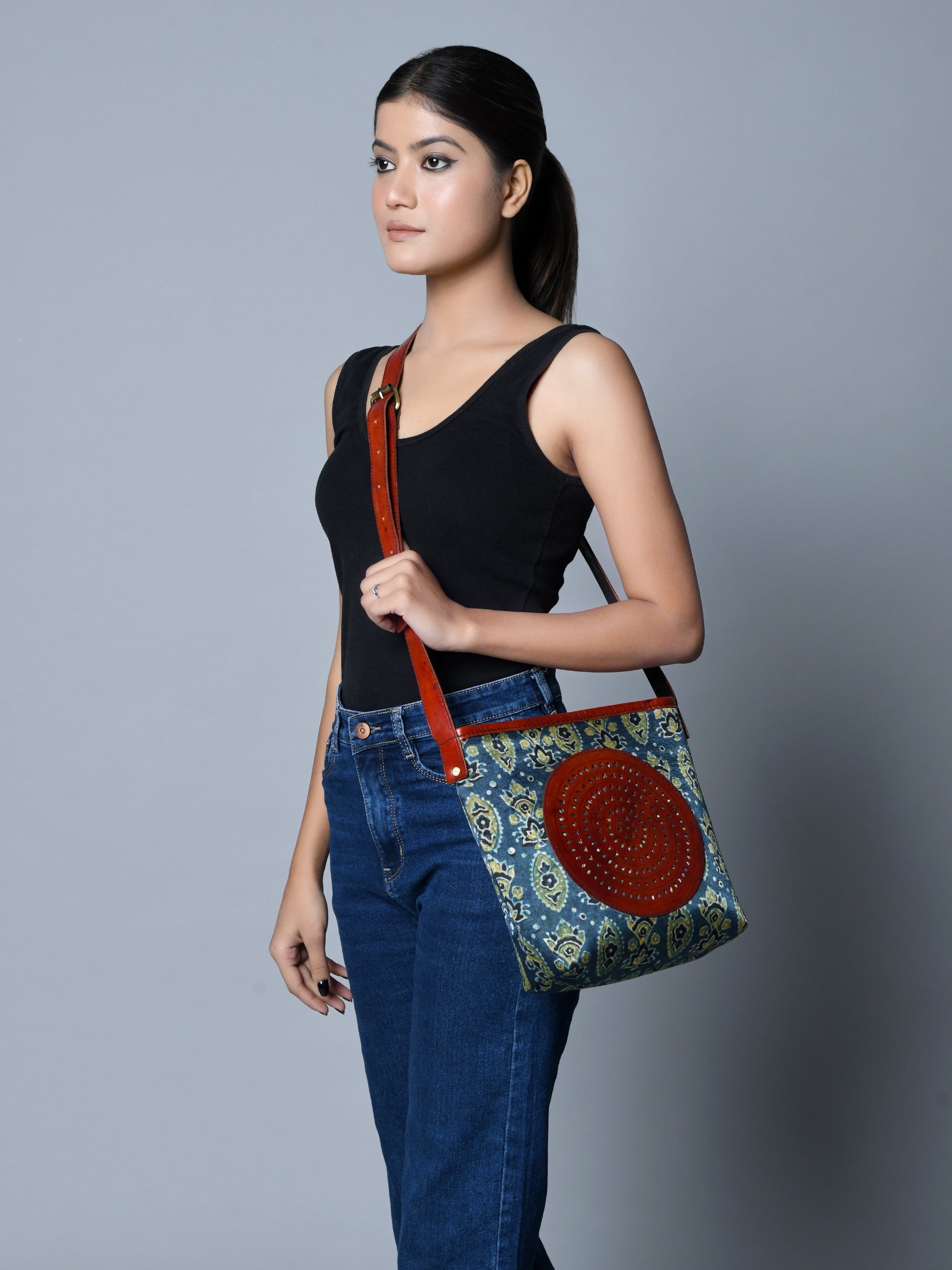 Heritage Ajrakh Leather Tote Bag thumbnail 2
