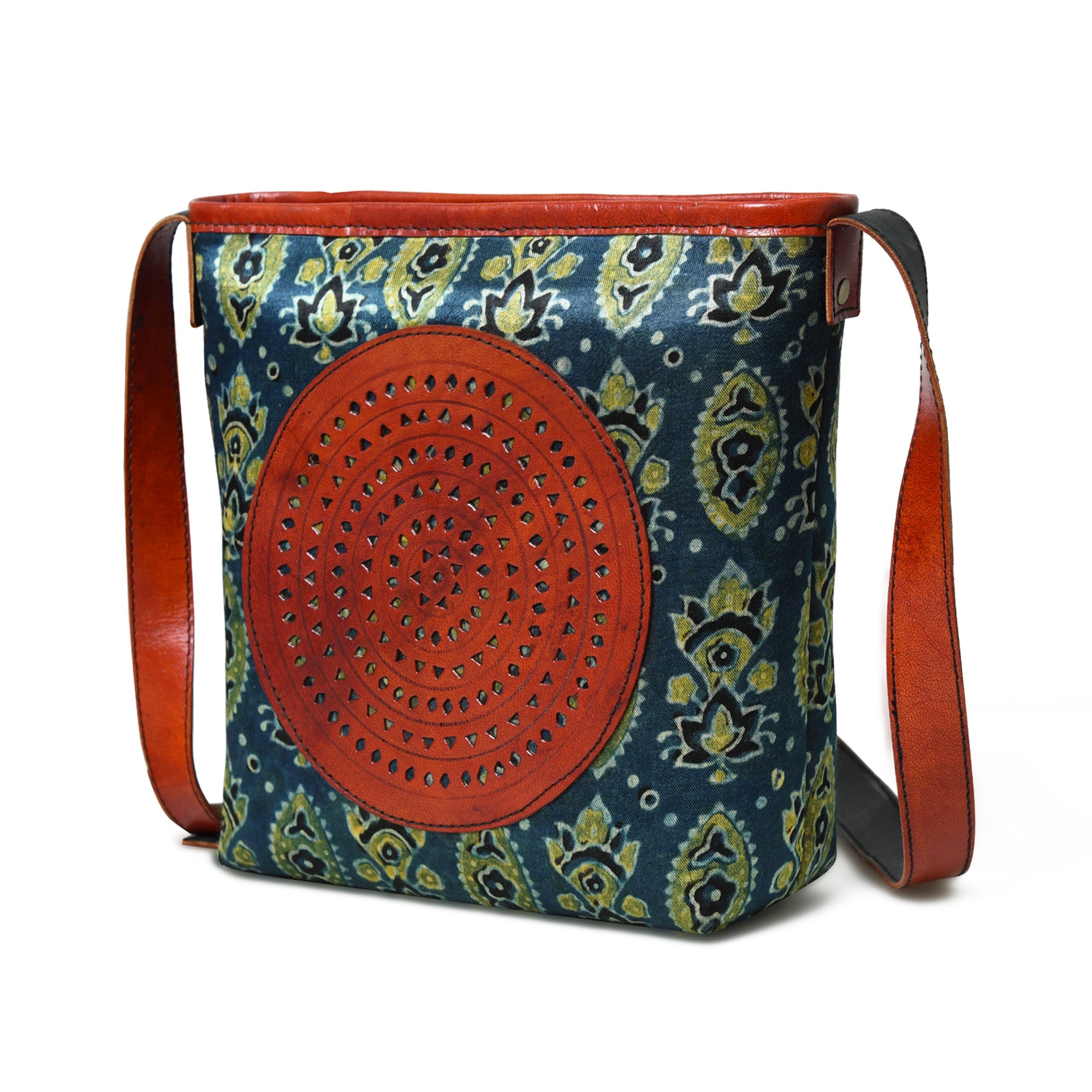 Heritage Ajrakh Leather Tote Bag thumbnail 3