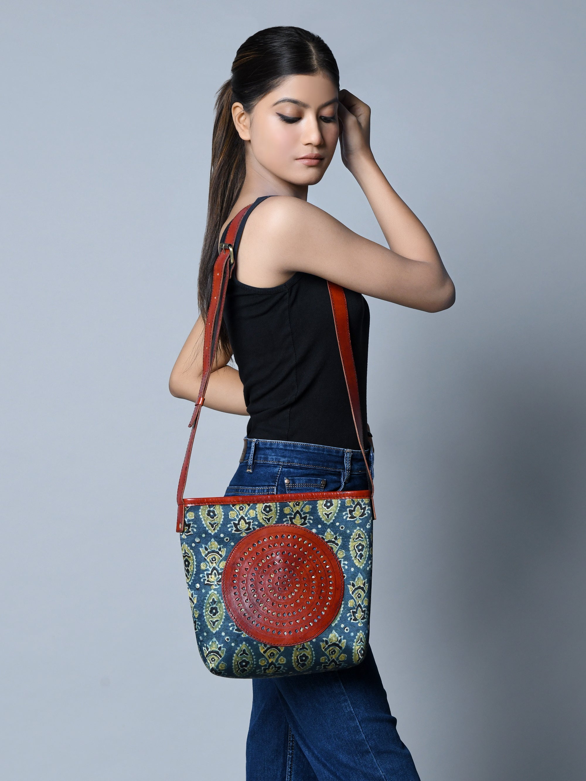Heritage Ajrakh Leather Tote Bag thumbnail 4