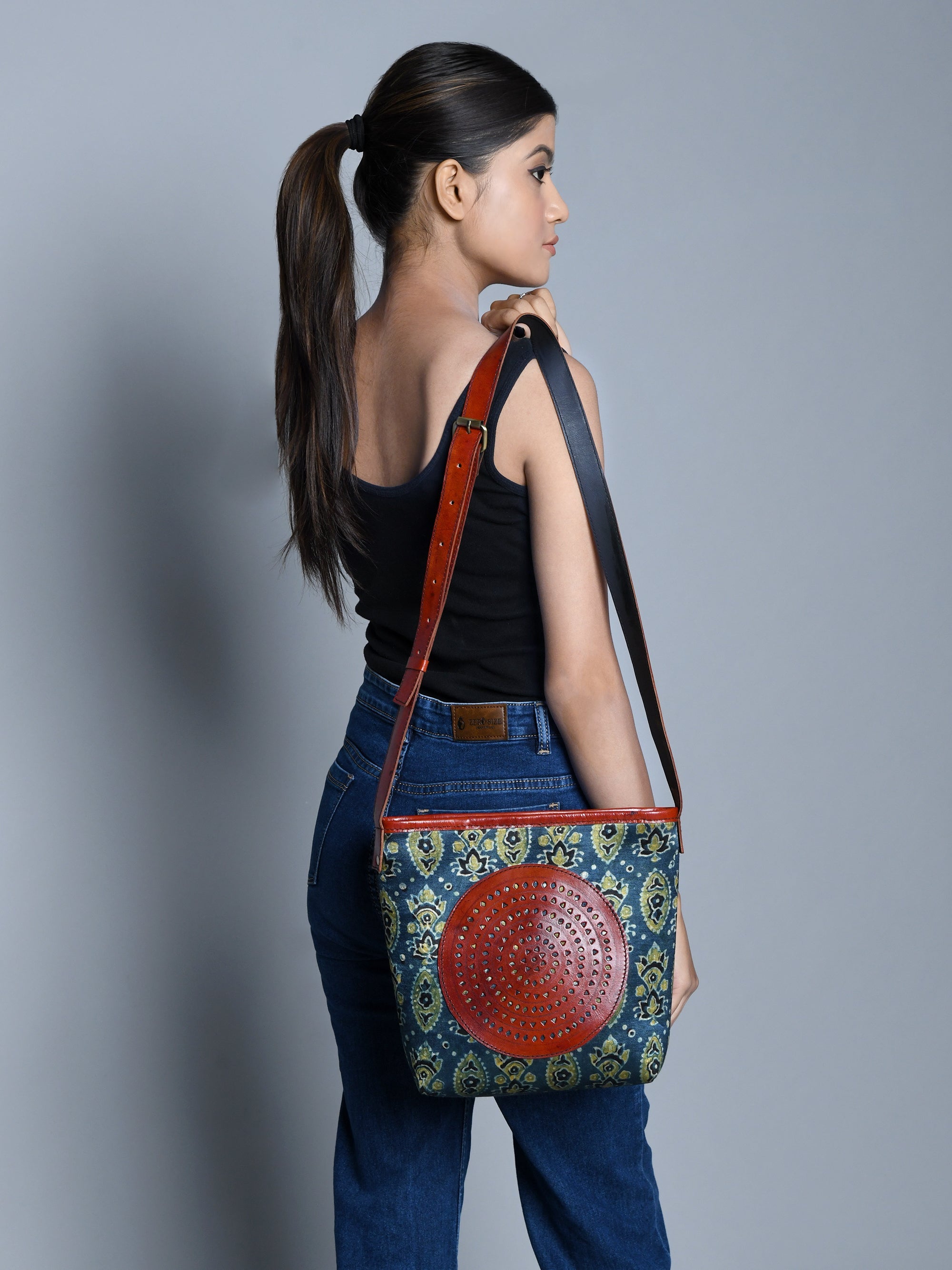 Heritage Ajrakh Leather Tote Bag thumbnail 7