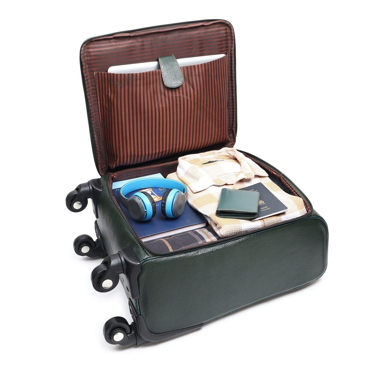 Horizon Leather Trolley Suitcase, Green thumbnail 4
