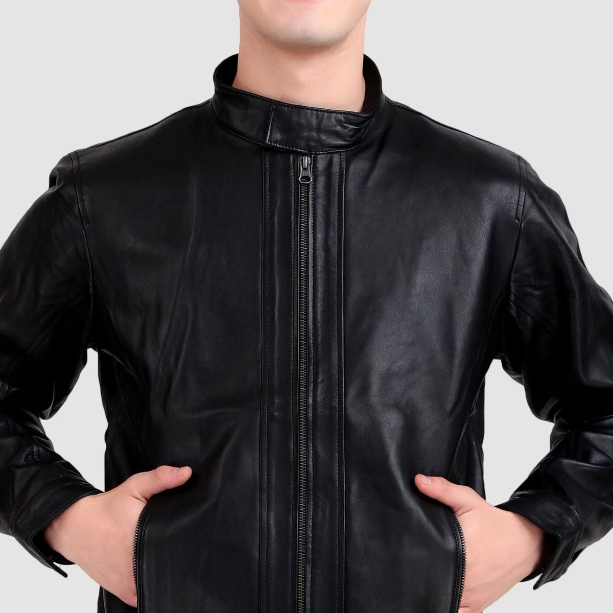 Iconic Plain Black Moto Jacket thumbnail 2
