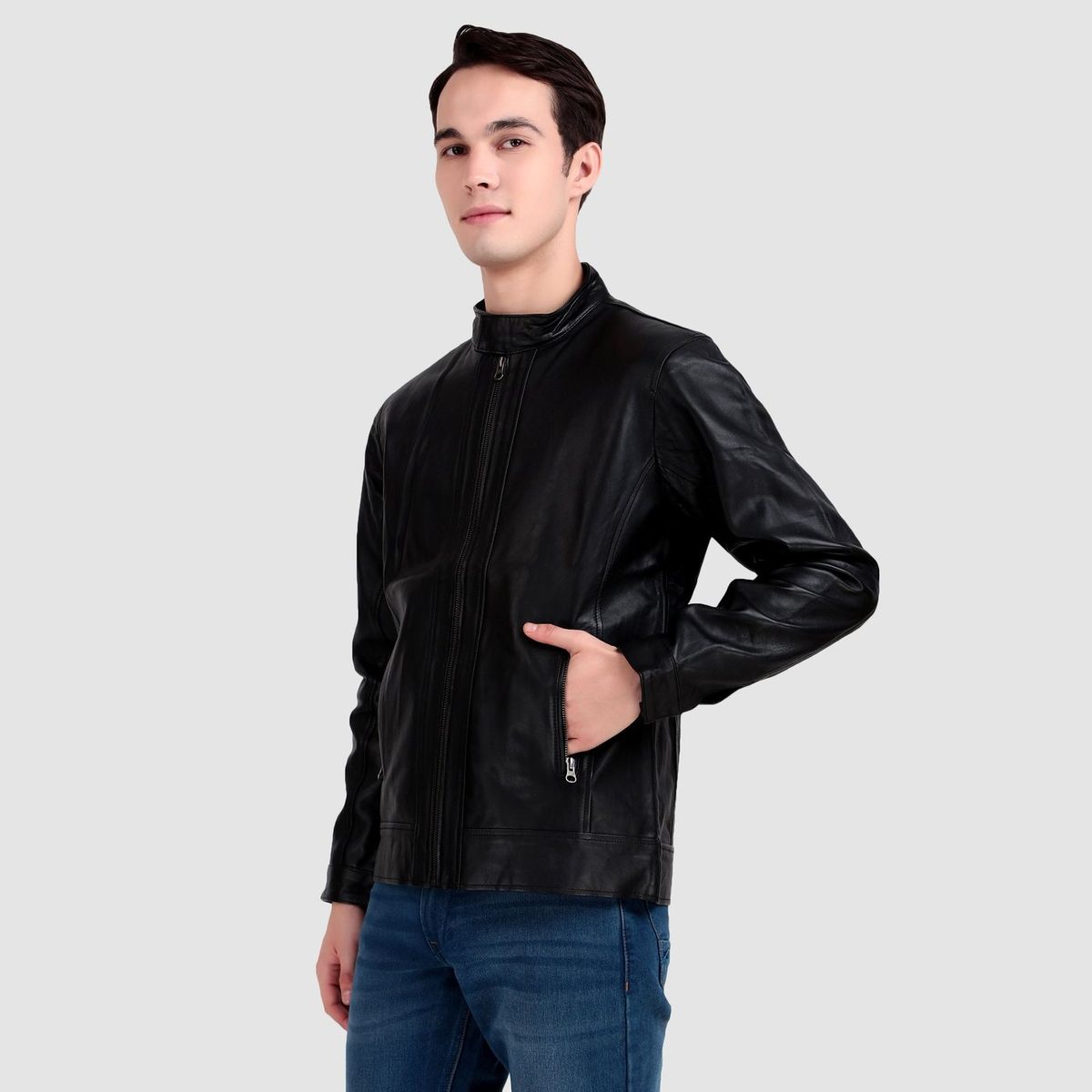 Iconic Plain Black Moto Jacket thumbnail 3
