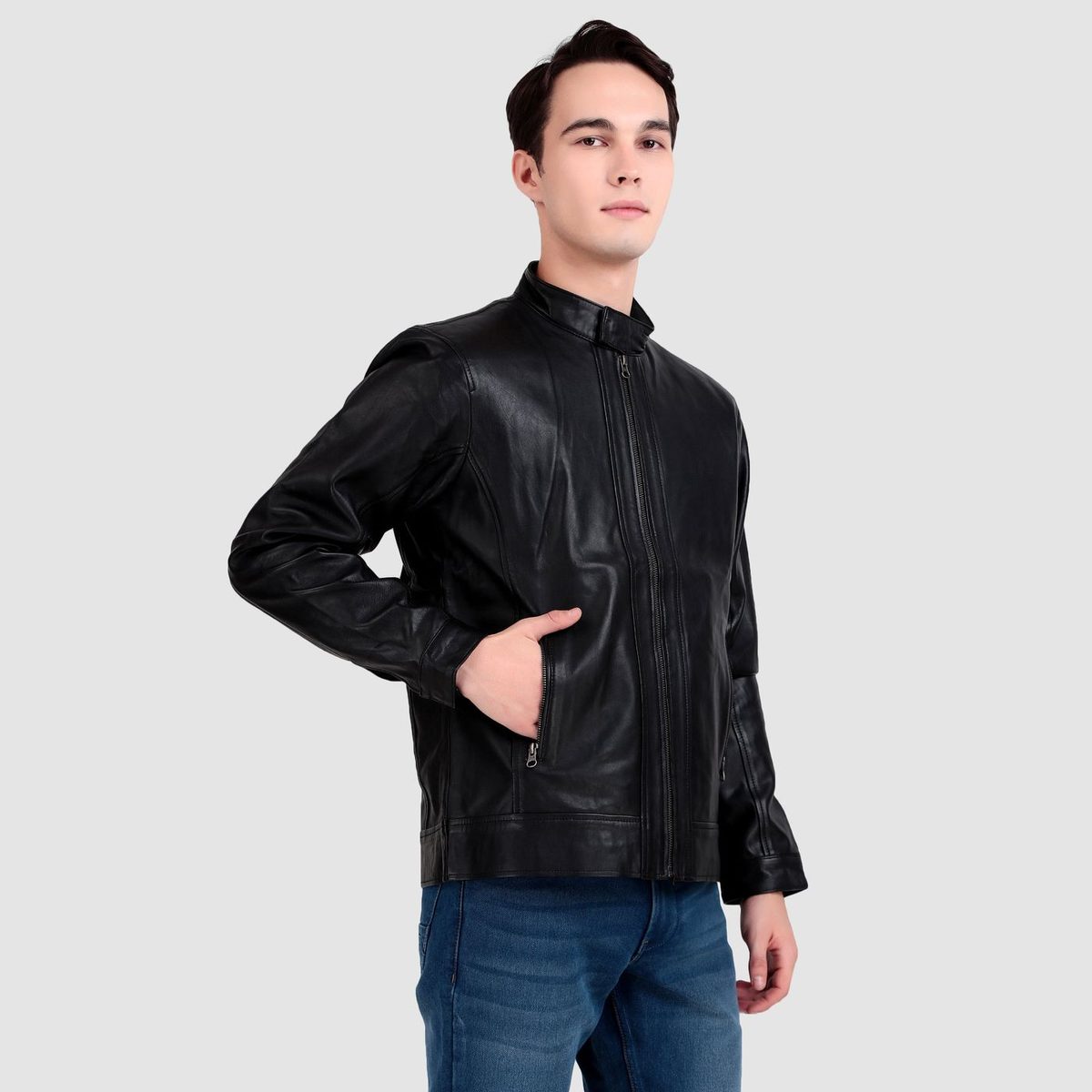 Iconic Plain Black Moto Jacket thumbnail 4