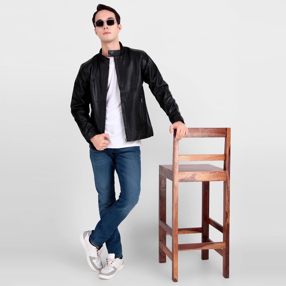 Iconic Plain Black Moto Jacket thumbnail 6