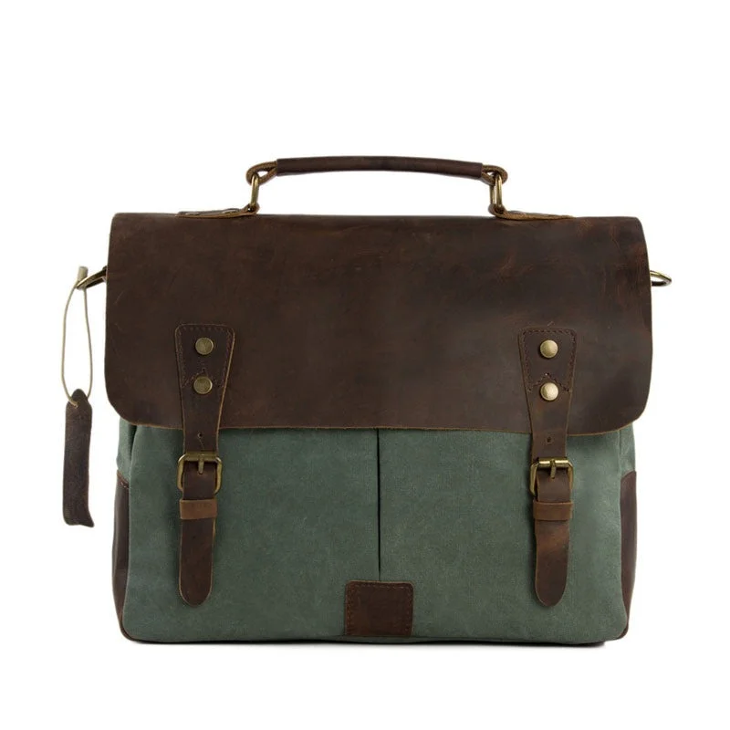 IndiFash - 11*15″ Handcrafted Canvas+ Goat Leather Laptop Bag | 100% Genuine Leather