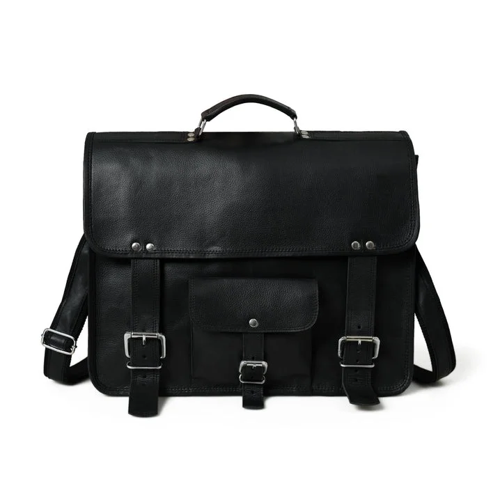 IndiFash - 11*15″ Single Pocket Handcrafted Messenger Goat Leather Bag - Black Color | 100% Genuine Leather