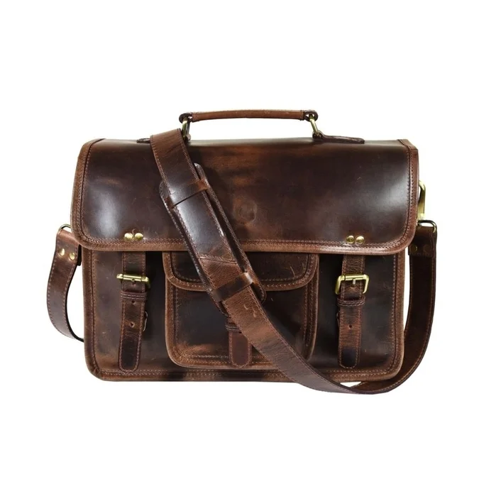 IndiFash - 12*16″ Classic Handcrafted Buffalo Leather Laptop Bag | 100% Genuine Leather