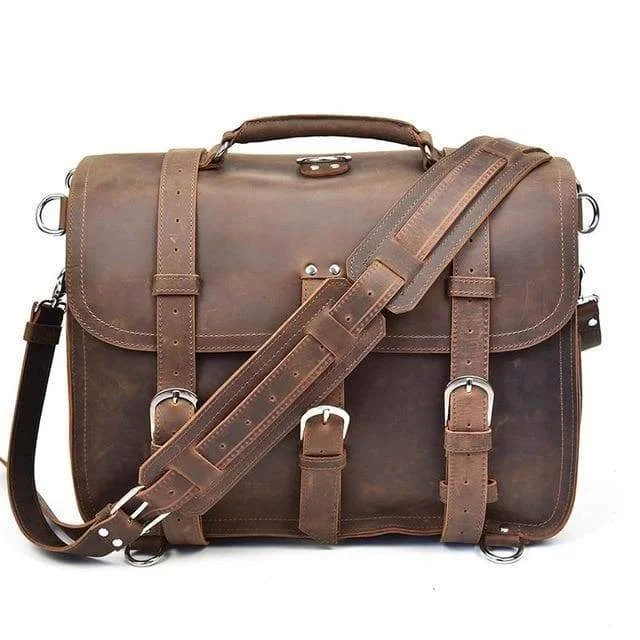 IndiFash 17 Inch oil Buff Leather Briefcase Laptop Messenger Bag Office Briefcase College Bag for Men and Women