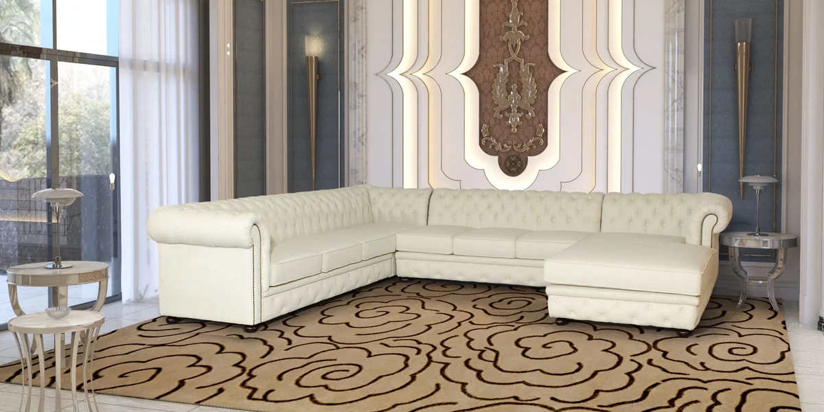 IndiFash Cream L shape Chesterfield sofa