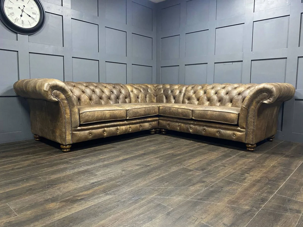IndiFash Distressed Brown L shape Chesterfield Sofa