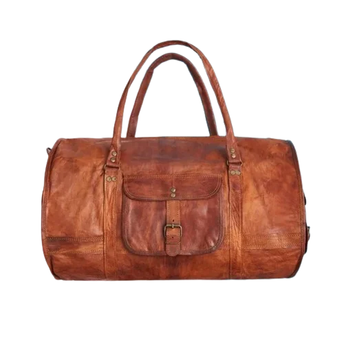 IndiFash - 20 Inch Handcrafted Curved Duffle Goat Leather Bag | 100 Genuine Leather