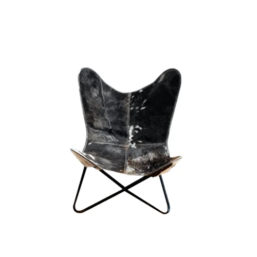 IndiFash Handmade Hairon Leather Butterfly Chair Black Colour