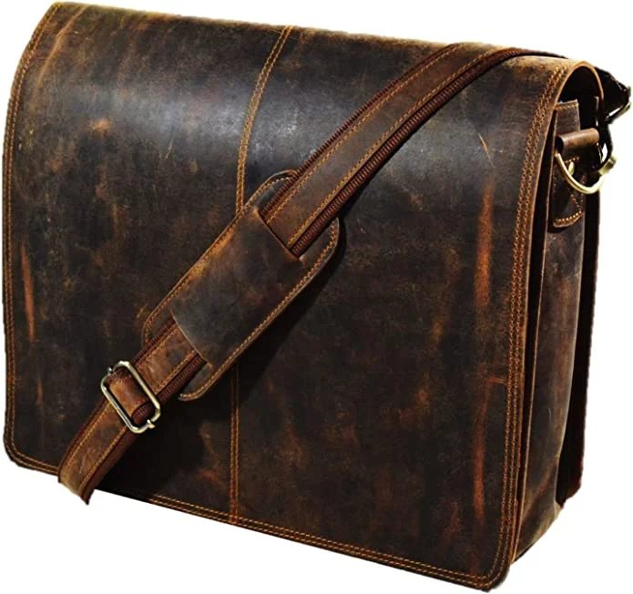 IndiFash Leather Men Laptop Messenger Full Flap Messenger Briefcase Bag 16 inch
