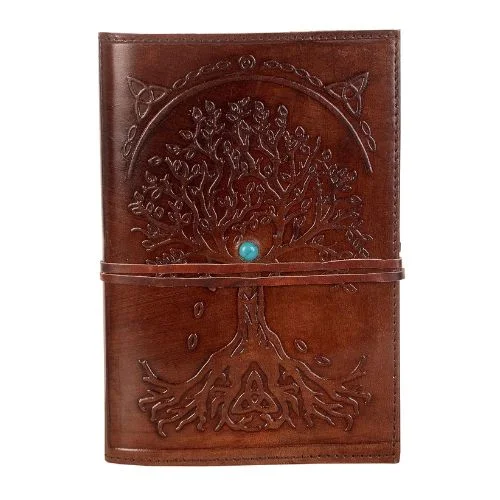 IndiFash - Refillable Leather Diary - Feather with Birds, Leaf of Tree Embossed with Quote 125 GSM Plain 200 Papers Notepad for Men and Women - Size 6 x 8.5 Inch (Tree Embossed)