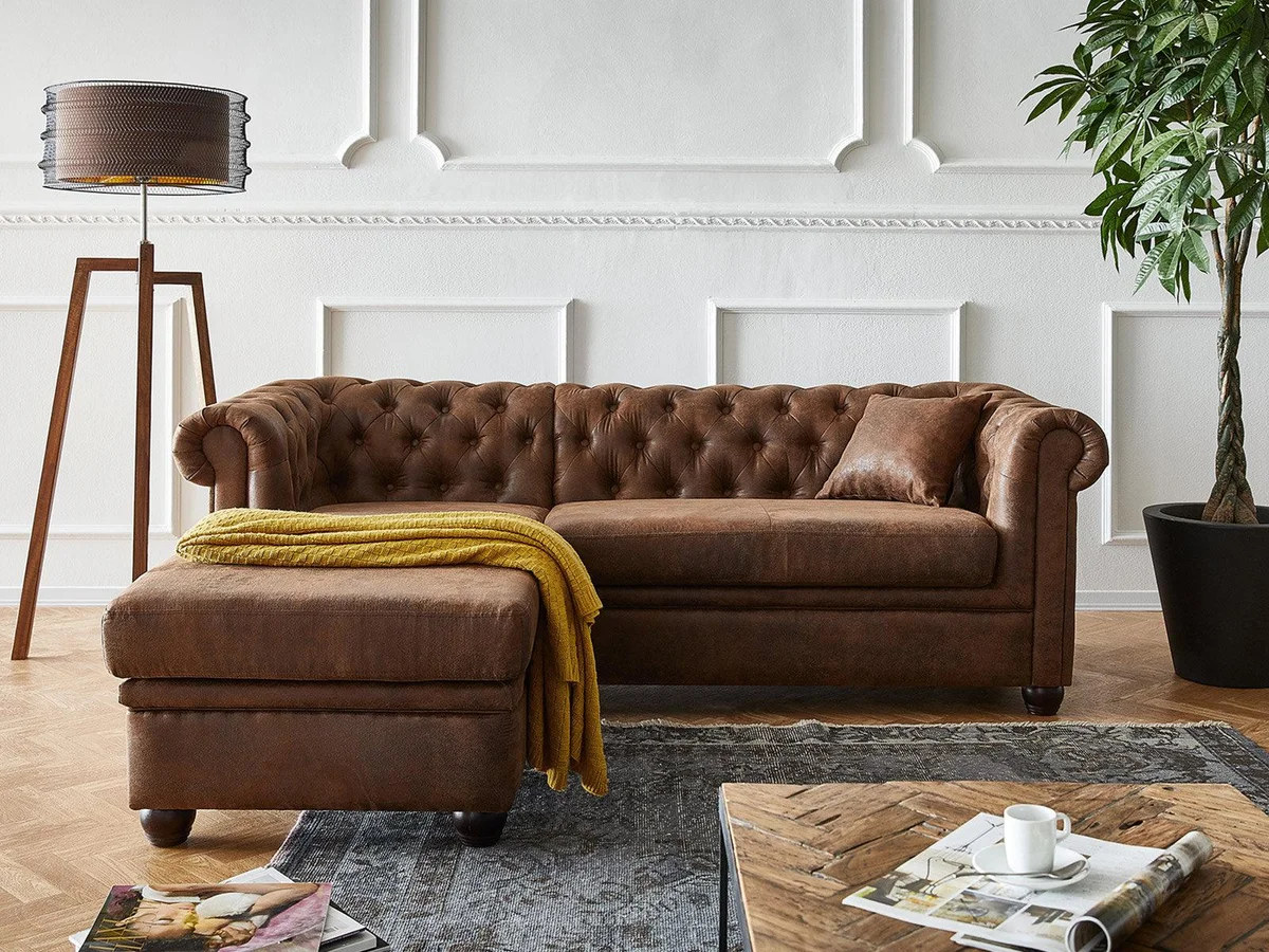 IndiFash Vintage Chesterfield Brown Ottoman Left