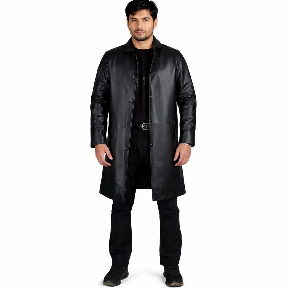 Jahaan Genuine Leather Long Trenchcoat Jacket for Men