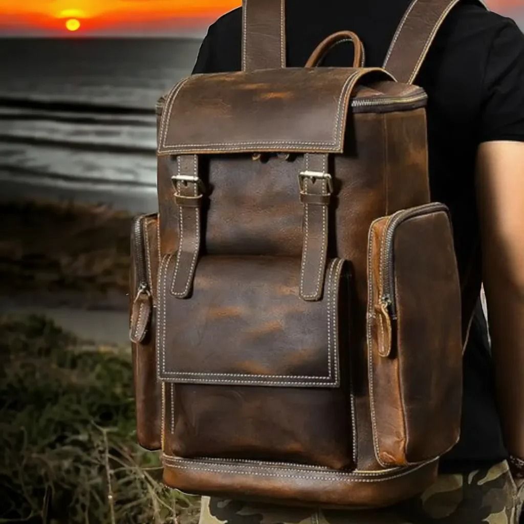 Jungle Travel Backpack - Full Grain Buffalo Leather Laptop Backpack thumbnail 3