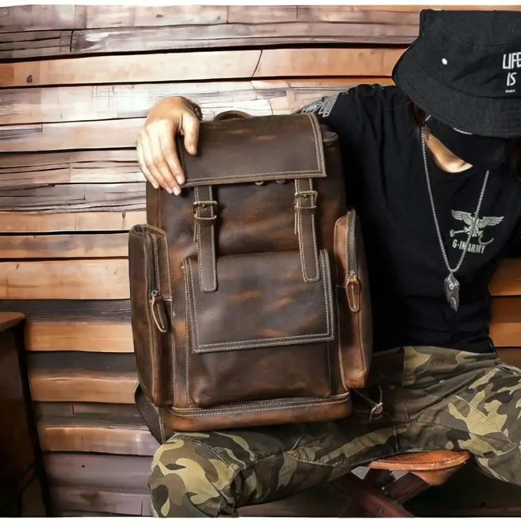 Jungle Travel Backpack - Full Grain Buffalo Leather Laptop Backpack thumbnail 4