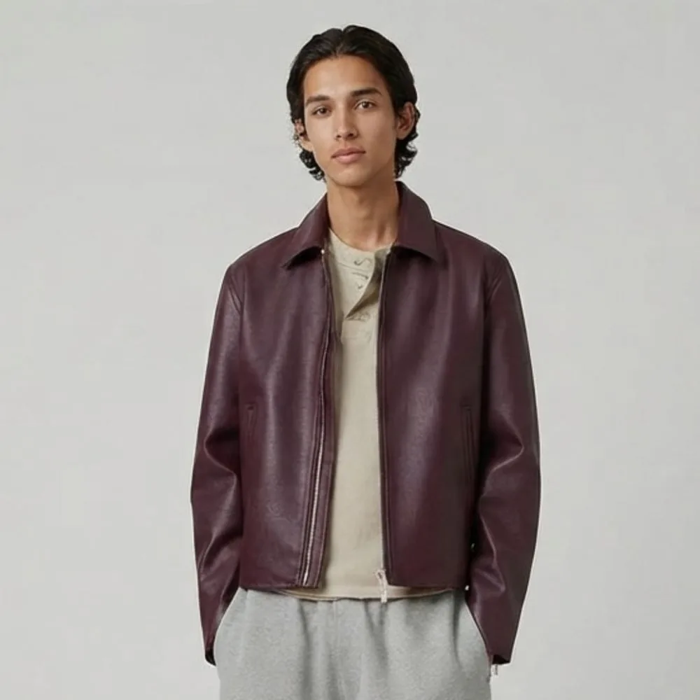 Kair Boxy Burgandy Genuine Leather Jacket For Men