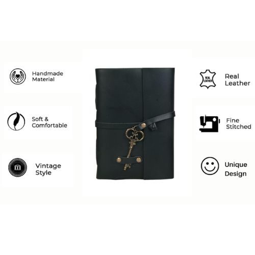IndiFash - Leather Diary - Antique Handmade Leather Bound Notepad for Men and Women Unlined Paper, Travel Diary and Notebooks -7 x 5 Inches - (Black) thumbnail 4