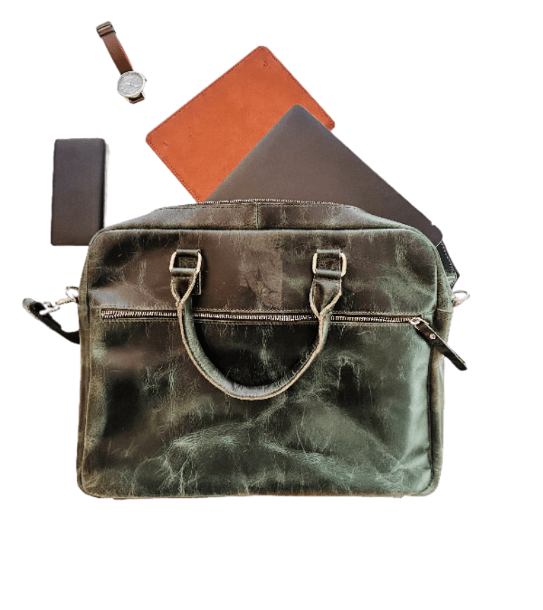 Laptop Green leather Bag thumbnail 2