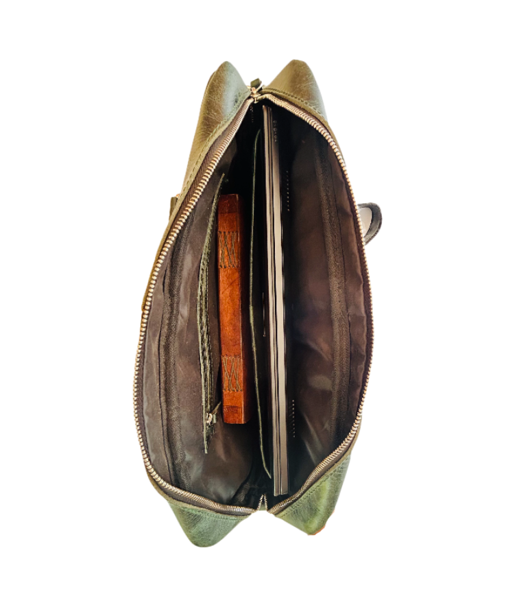 Laptop Green leather Bag thumbnail 3