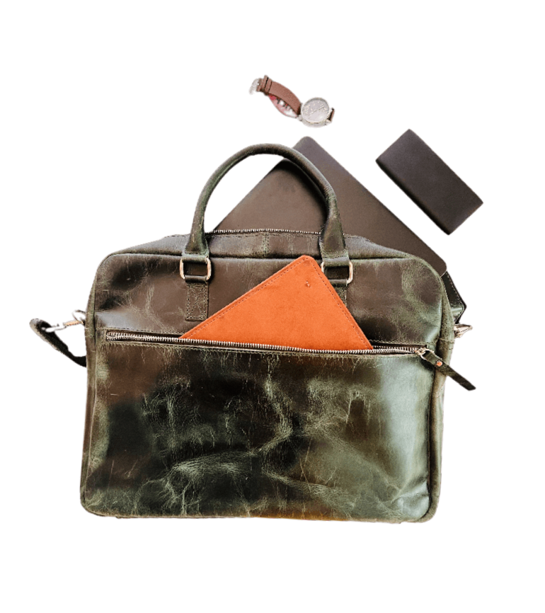 Laptop Green leather Bag thumbnail 4