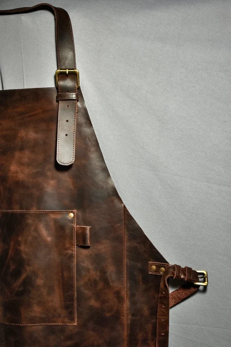 IndiFash Leather apron for men Personalized apron blacksmith apron black leather woodworking apron with pockets strap apron Valentines gift for him thumbnail 5