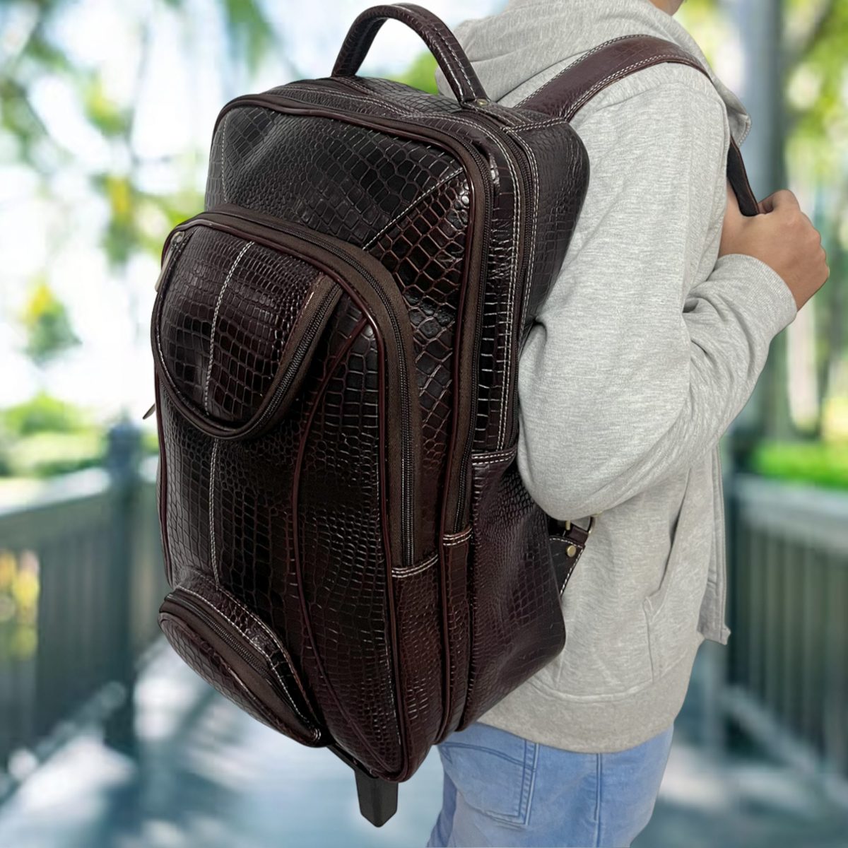 Leather Backpack For men office use with laptop compartment (Brown) thumbnail 2