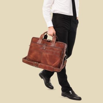 IndiFash: Buffalo Leather briefcase 12*16 Inch Laptop Messenger Bags for Men and Women Best Office School College briefcase Satchel Bag thumbnail 2