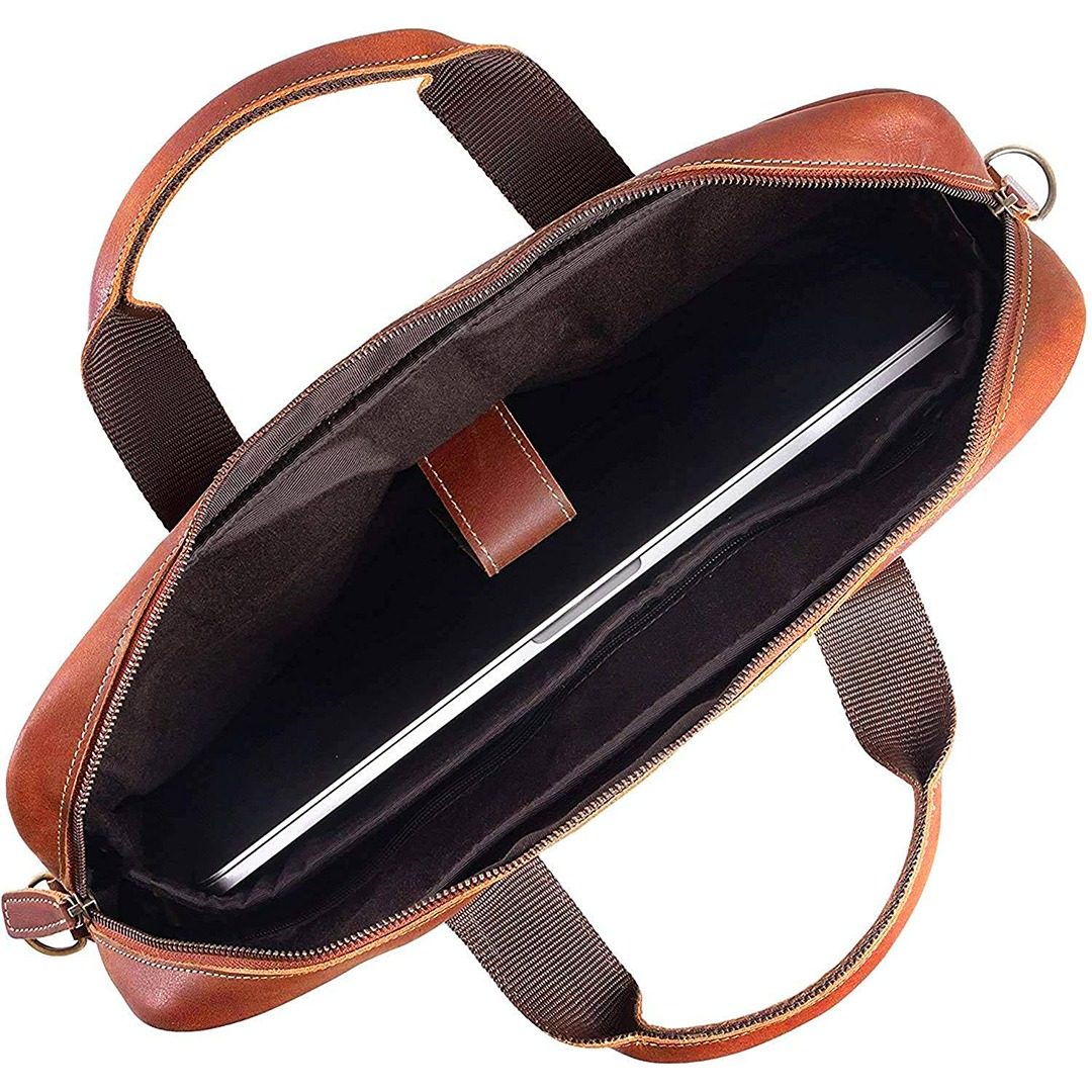 IndiFash: Buffalo Leather briefcase 12*16 Inch Laptop Messenger Bags for Men and Women Best Office School College briefcase Satchel Bag thumbnail 4