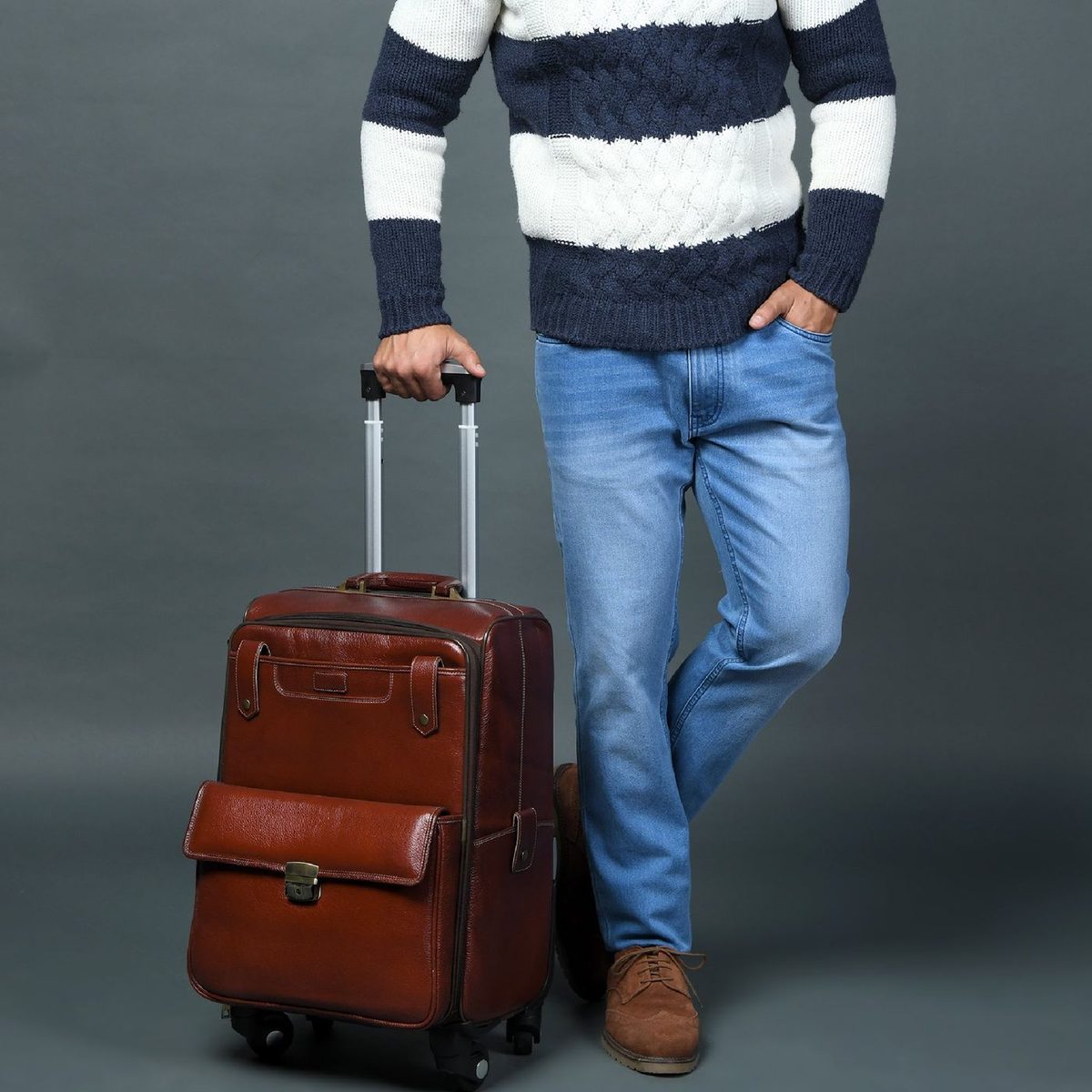 Leather Cabin Trolley Bag Carry-On