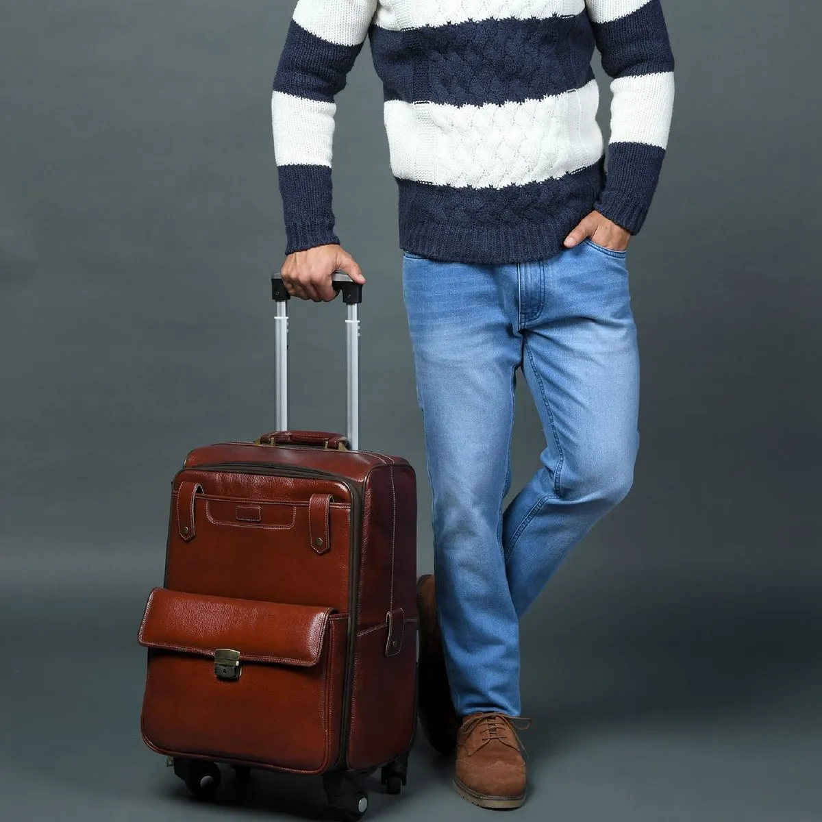 Leather Cabin Trolley Bag Carry-On