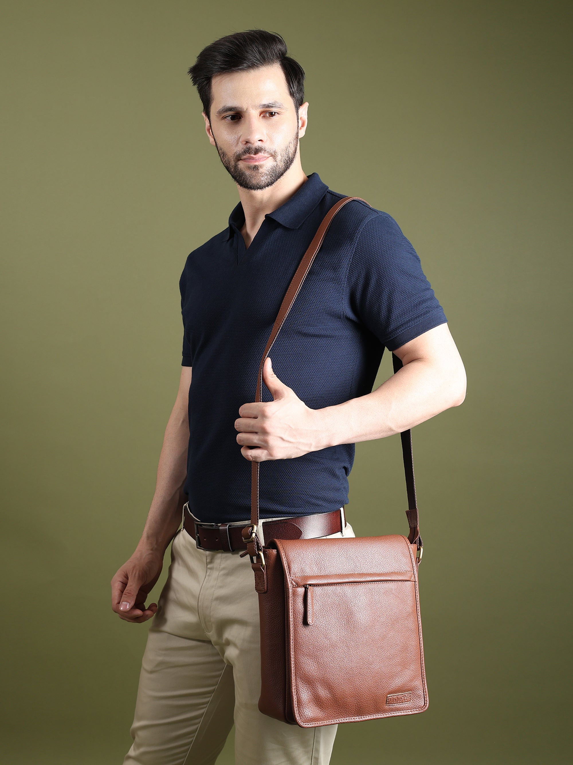 Leather Crossbody Bag For Travel Work thumbnail 2