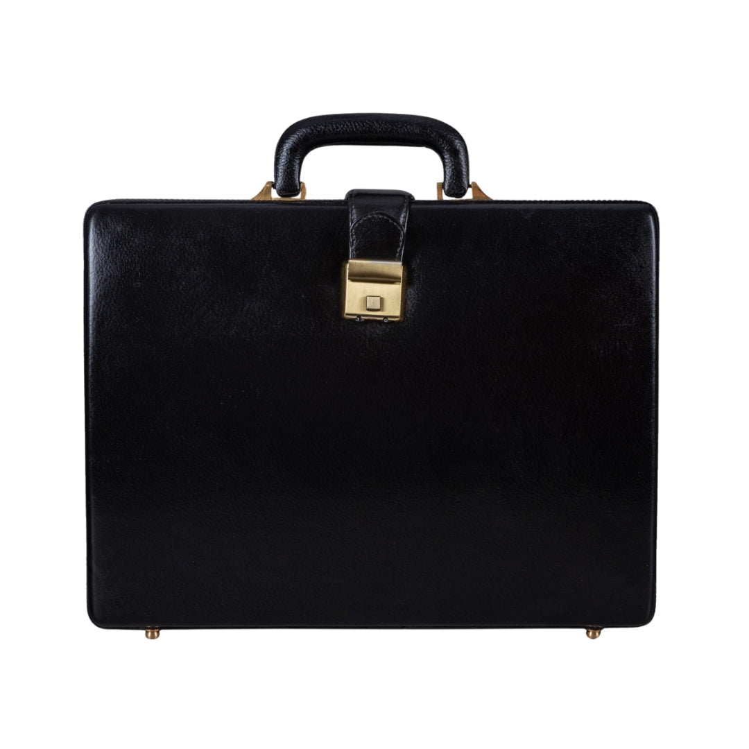 Leather Executive Mens Leather Attache Briefcase, Black