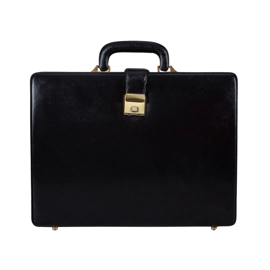 Leather Executive Men's Leather Attache Briefcase, Black