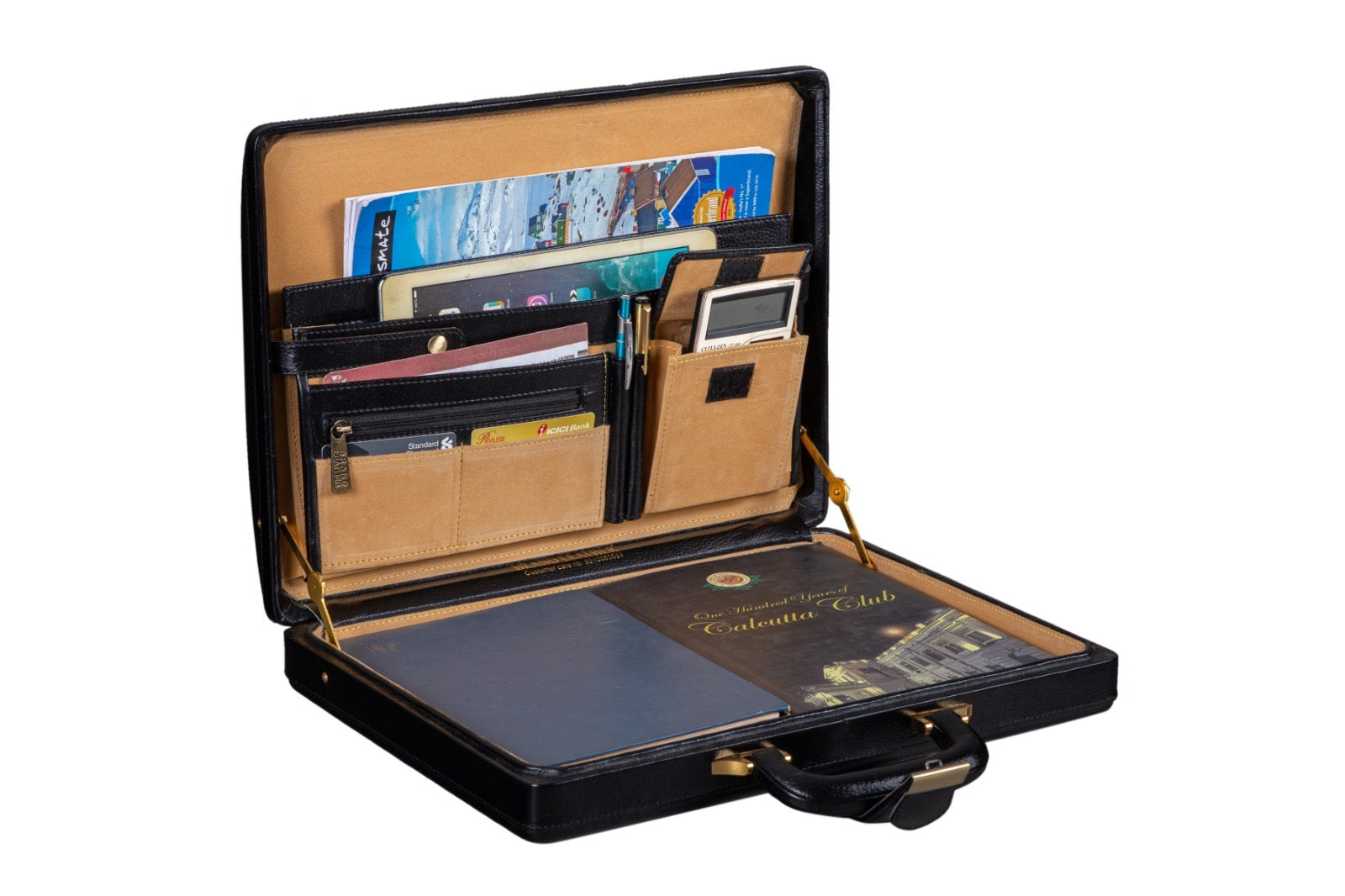 Leather Executive Mens Leather Attache Briefcase, Black thumbnail 2