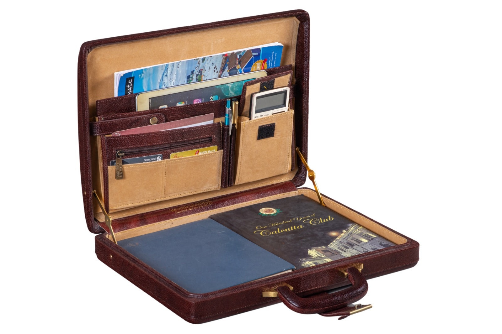 Leather Executive Mens Leather Attache Briefcase, Brown thumbnail 2