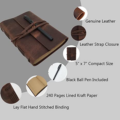 IndiFash Leather Journal Writing Notebook - Genuine Leather Bound Daily Notepad for Men & Women (Copy) thumbnail 3
